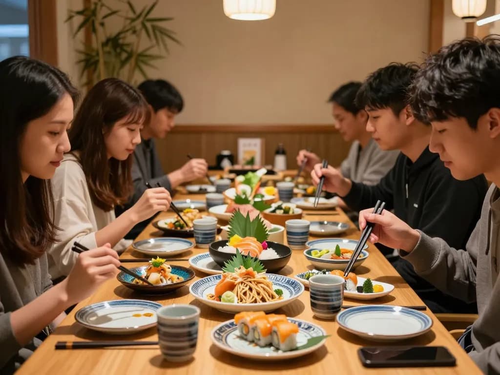 Guests savoring vibrant RED88 dishes in inviting Asian restaurant atmosphere.