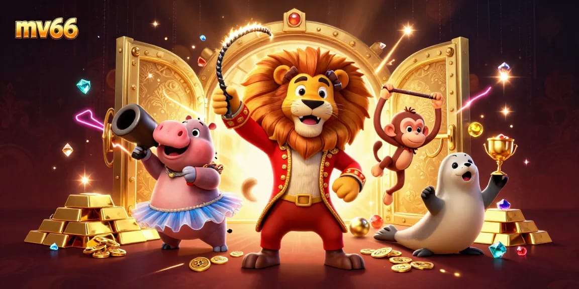 Engage in thrilling gameplay at mv66, featuring vibrant casino characters surrounded by treasures.