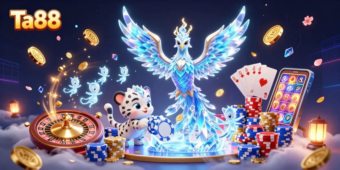 Players enjoy gaming action at Ta88 with an engaging illustration of casino elements.