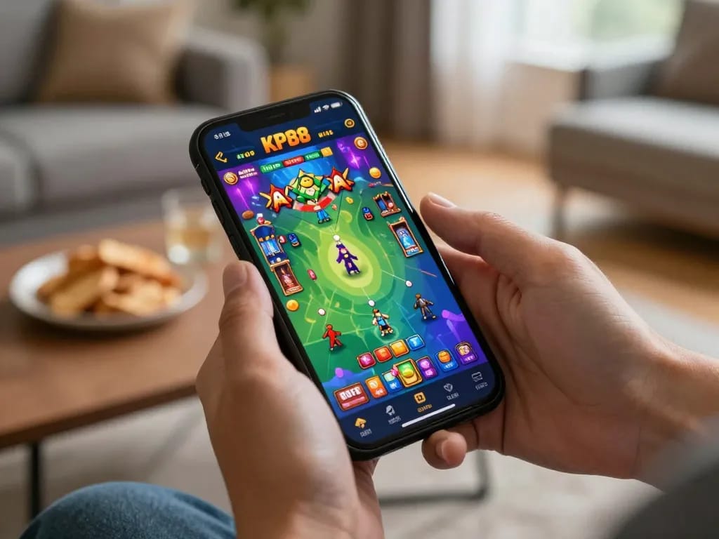 Engaging mobile gaming on KP88 app, showcasing vibrant graphics and cozy atmosphere