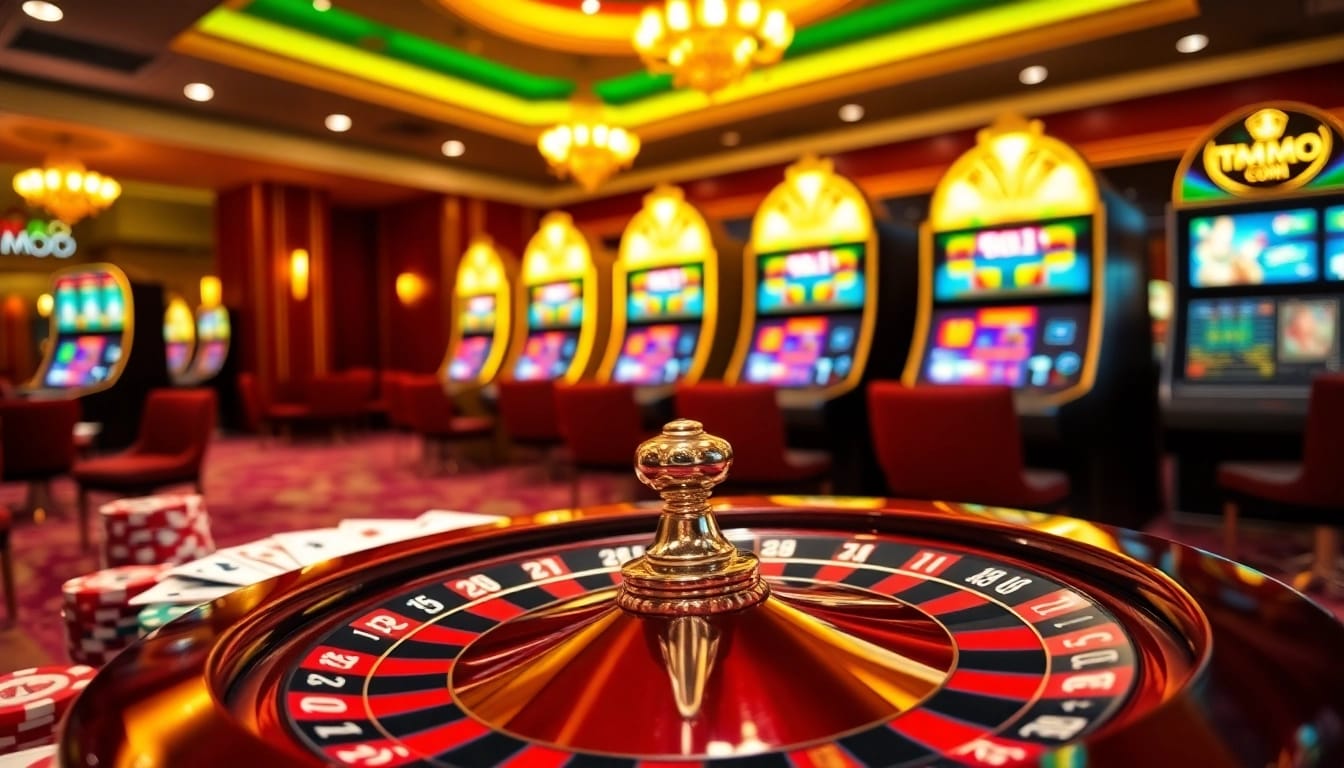 Experience thrilling gameplay at mmoo com with vibrant casino visuals featuring roulette, poker chips, and slot machines.