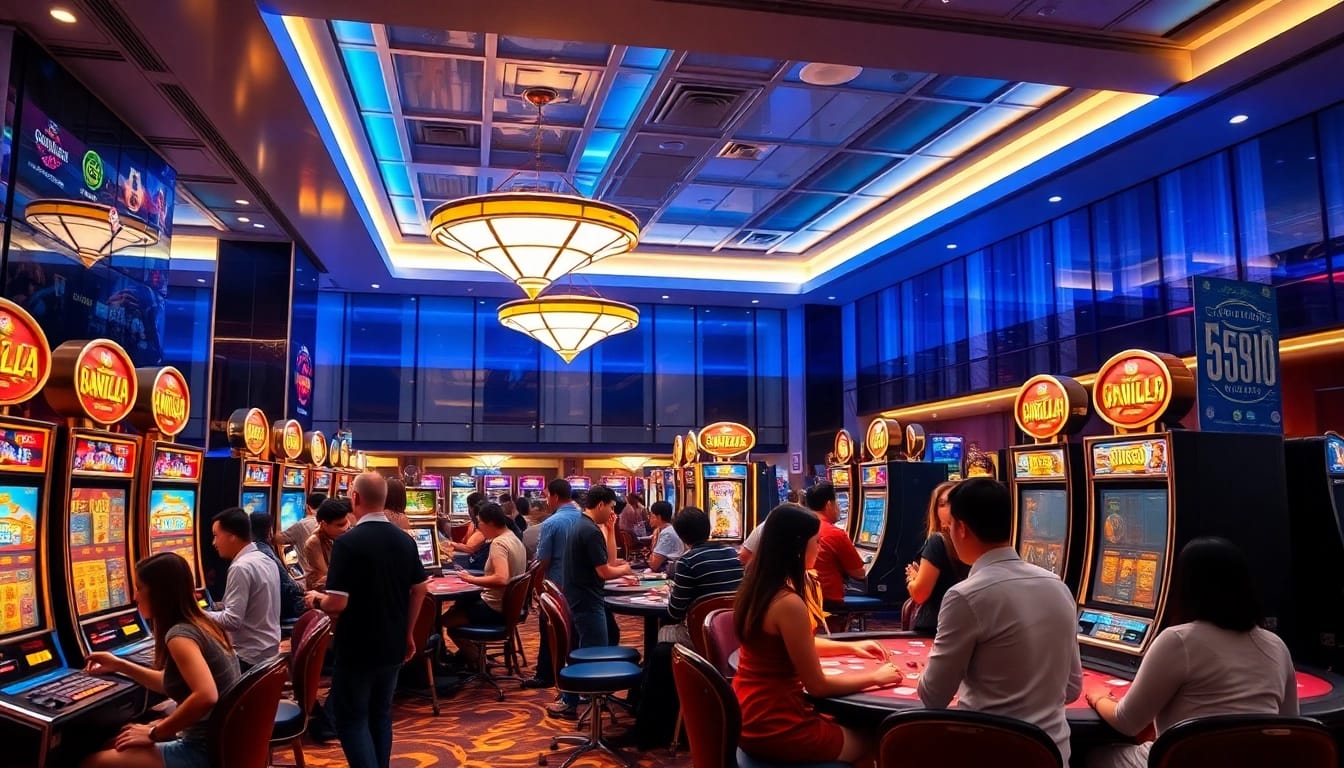 Exciting casino scene featuring diverse players engaged in games, highlighting 555win12.