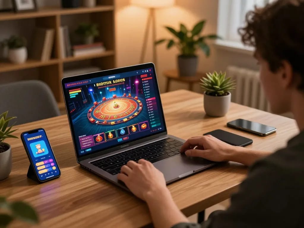 Engaging online casino gaming experience showing link vào MM88 interface on laptop