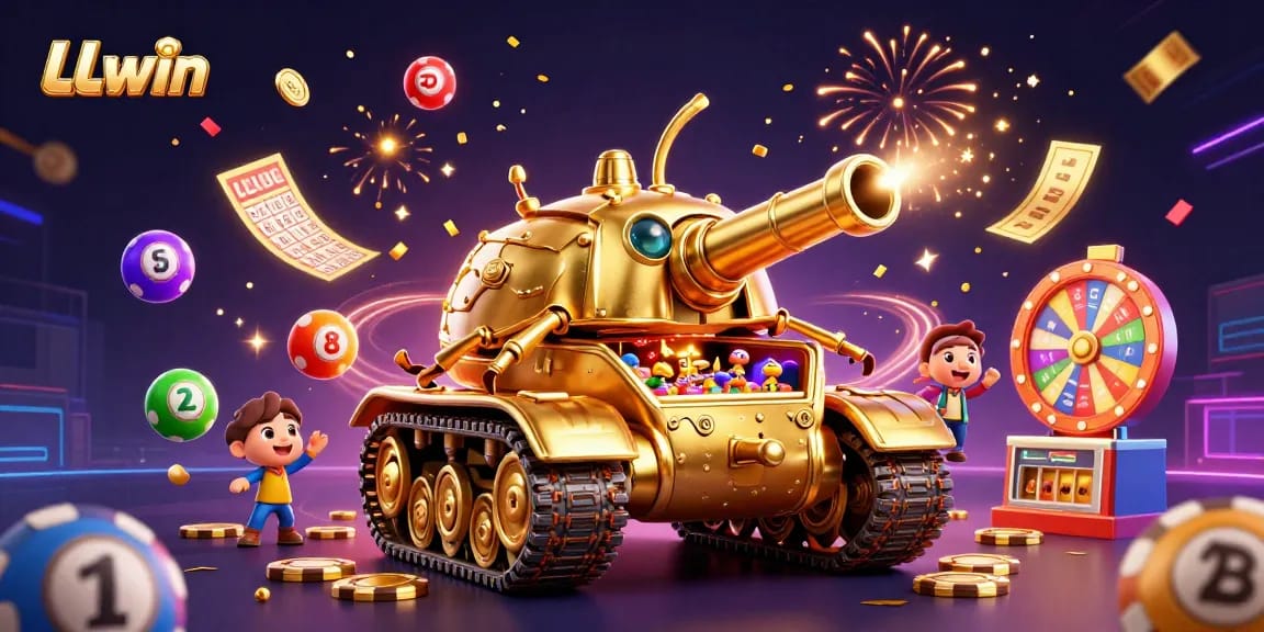 Experience thrilling winnings at LLwin with a lively casino scene showcasing animated games and joyous patrons.