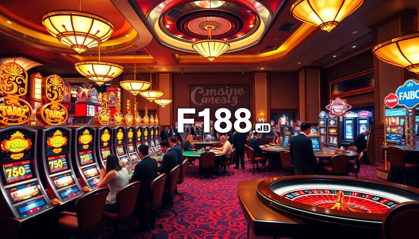 Experience the thrill of gambling at F168 with vibrant casino tables and elegant players.