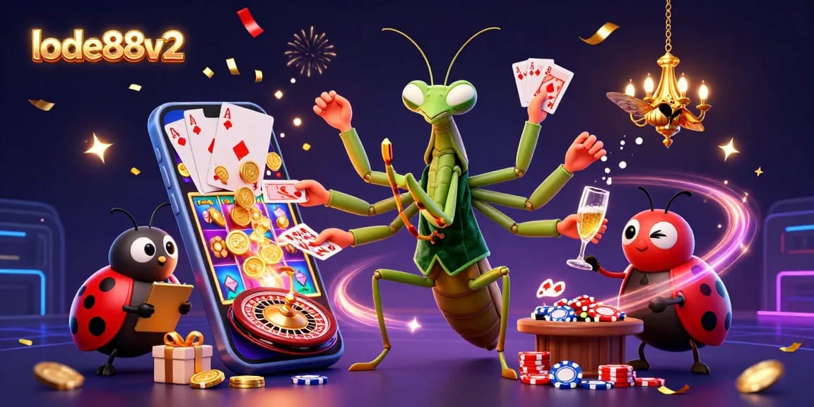 Experience the thrill of lode88v2 with vibrant casino elements and captivating characters celebrating wins.