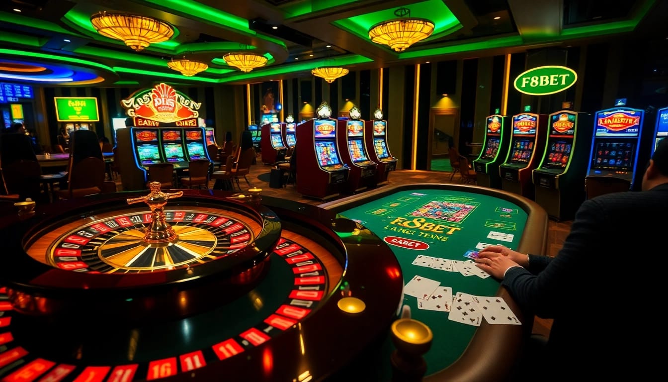 Engage with the thrill of betting at F8BET with luxurious casino tables and vibrant gameplay.