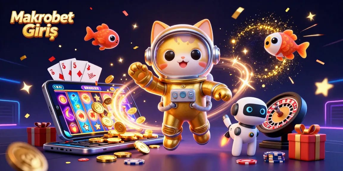 Engage with vibrant Makrobet Giriş-themed gaming, featuring a 3D astronaut cat and interactive games.