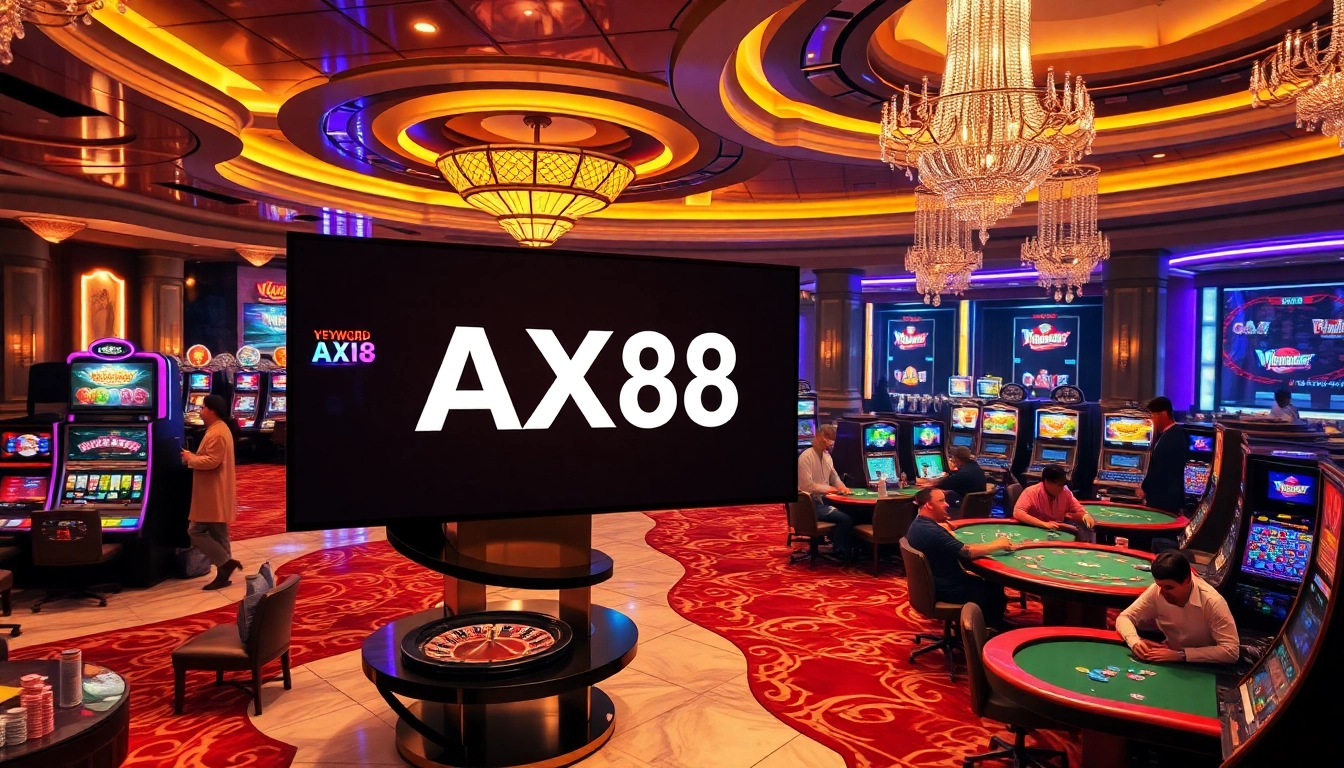 Gambling excitement captured at AX88 casino with vibrant slot machines and engaged players.
