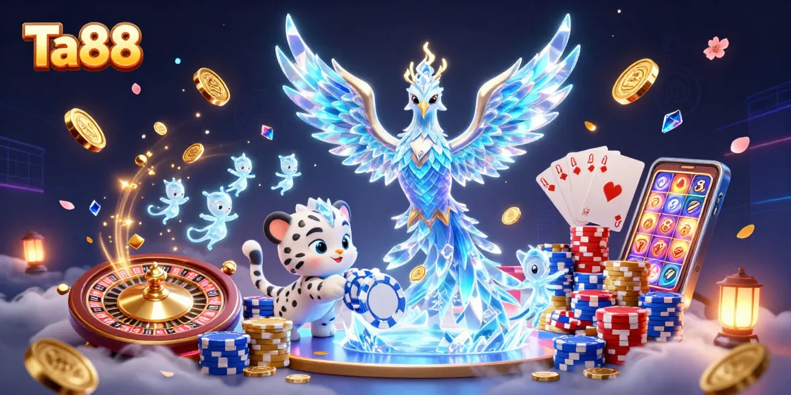 Players enjoy gaming action at Ta88 with an engaging illustration of casino elements.