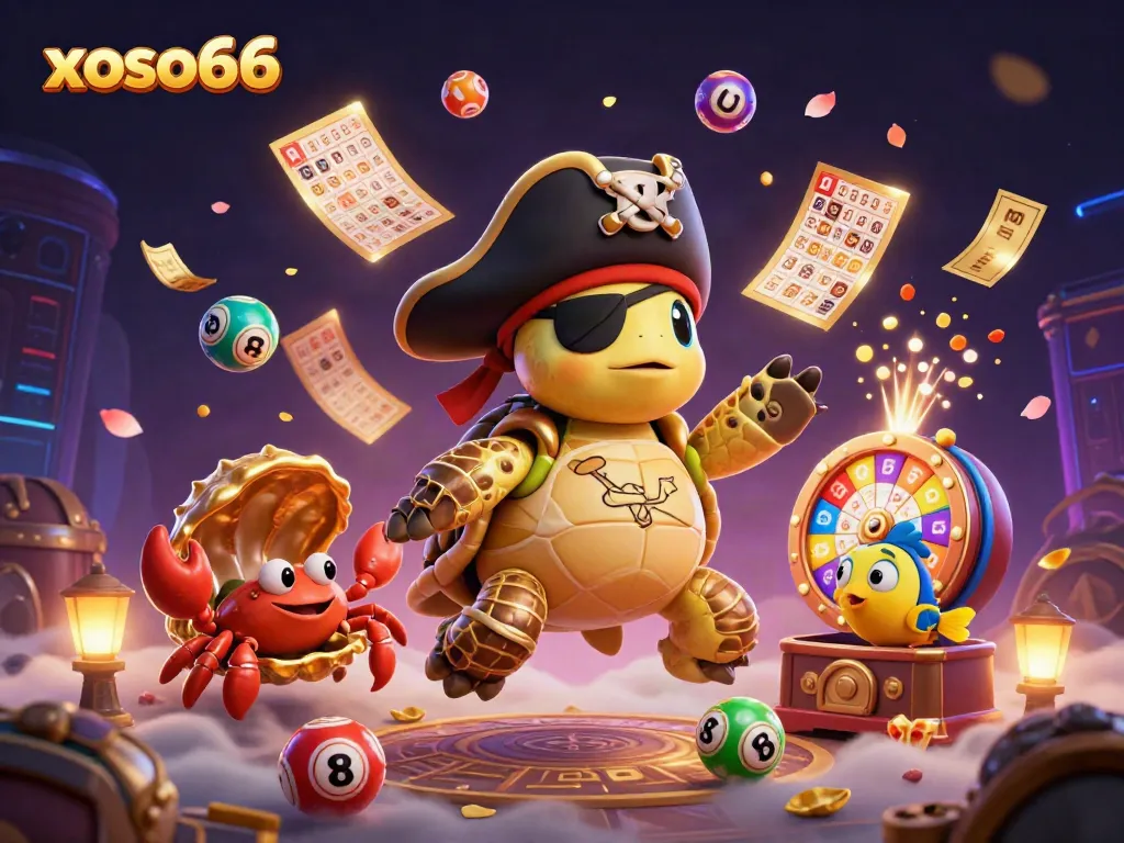 Engage with xoso66 amid vibrant lottery elements and a lively underwater casino scene.