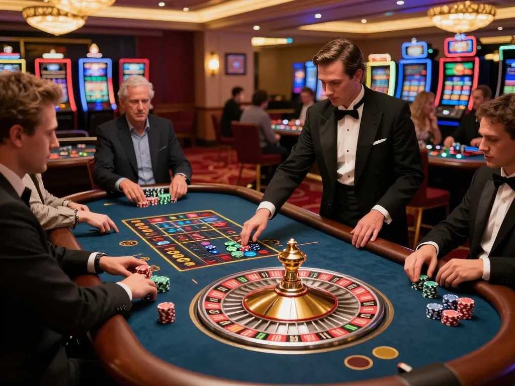 vu88 players placing bets at an elegant roulette table during a thrilling casino game.