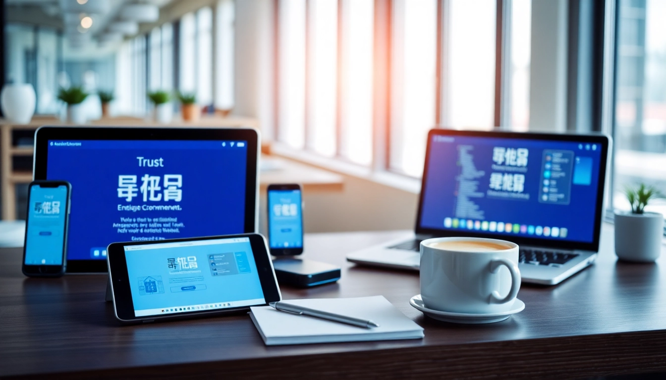 Experience seamless connectivity with 快连官网 displayed on modern devices in a professional workspace.