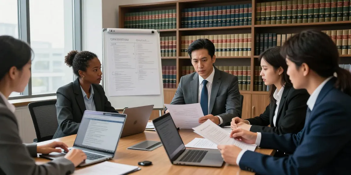 Breaking news in a law office with a diverse team collaborating on a case strategy.