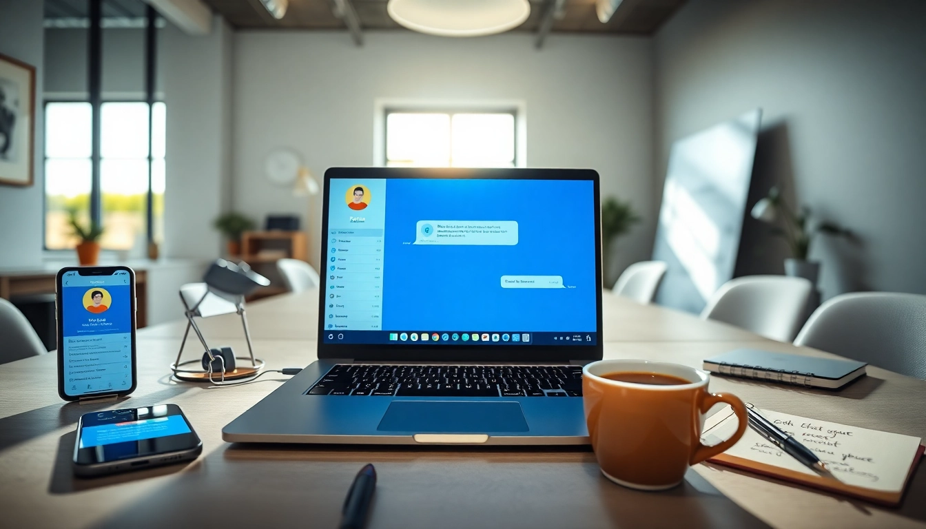 Experience seamless communication with Potato下载 on various devices in a modern workspace.
