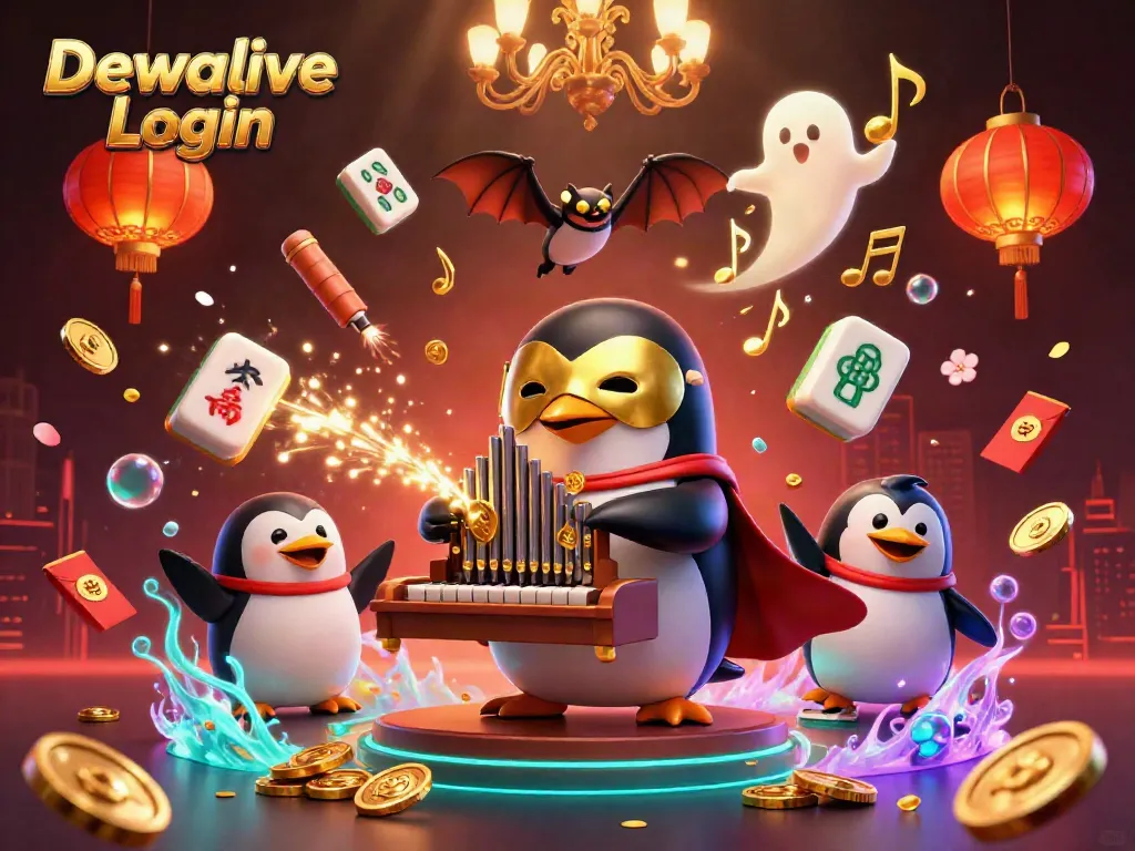 Permainan Togel di Dewalive Login dengan karakter maskot dan elemen keberuntungan yang menyatu.