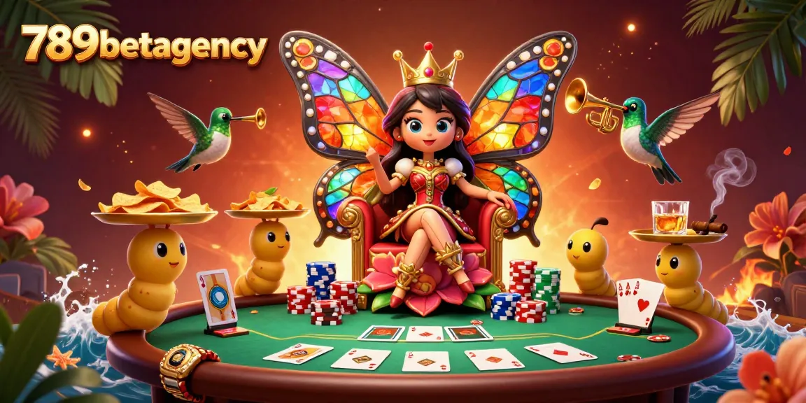 Engage with 789betagency's vibrant poker scene featuring a butterfly queen and dynamic game elements.