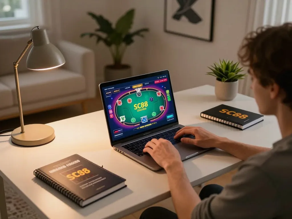 Experience the SC88 online gaming atmosphere with a cozy home setup and strategic gameplay.
