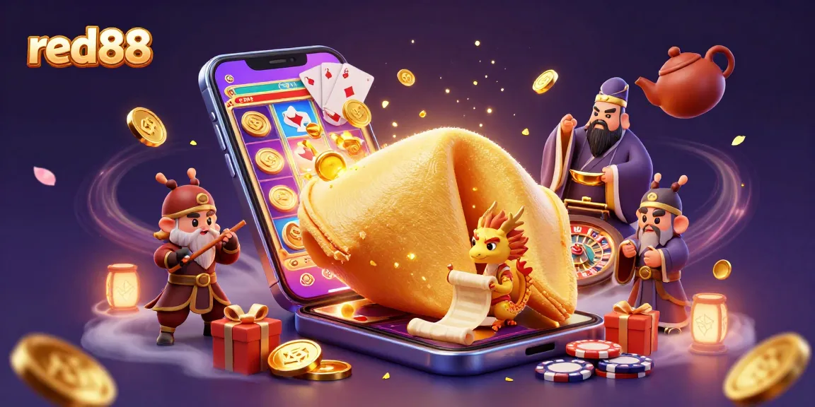 Play exciting games at red88 with a vibrant 3D scene featuring detailed casino elements.