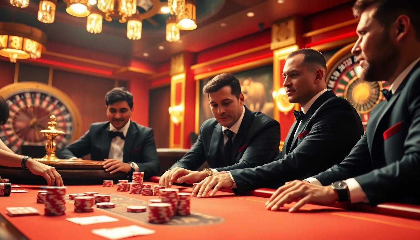 king88 poker players at an elegant casino table with chips and cards, depicting high-stakes excitement.