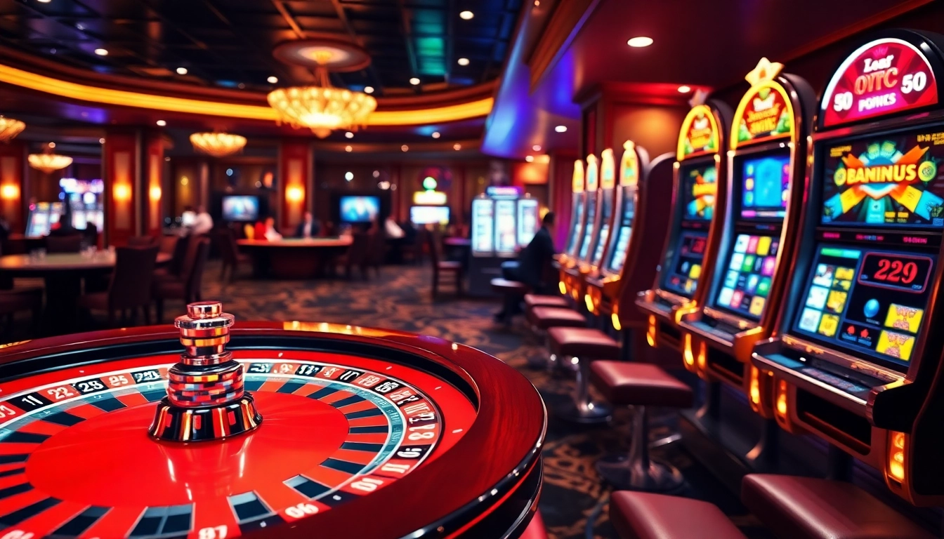 A vibrant casino scene showcasing tabletop betting at https://79king.hiphop/, featuring players and roulette.