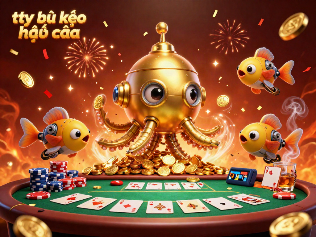 Bet on tỷ lệ kèo nhà cái with an ultra-detailed 3D illustration featuring a golden kraken surrounded by poker elements.