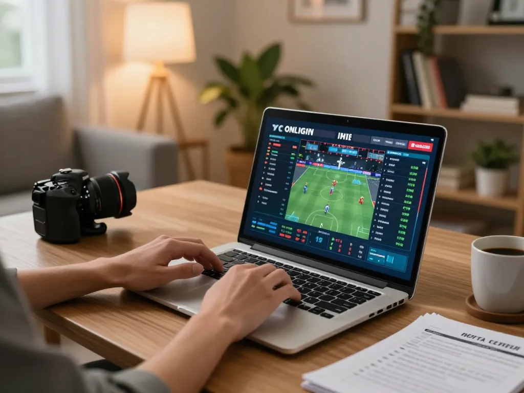 Engaging in lucky88 đăng nhập at home with detailed sports betting analysis on a laptop screen