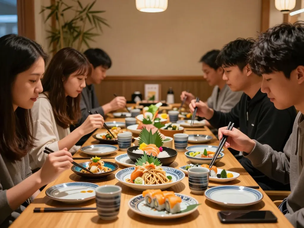Guests savoring vibrant RED88 dishes in inviting Asian restaurant atmosphere.