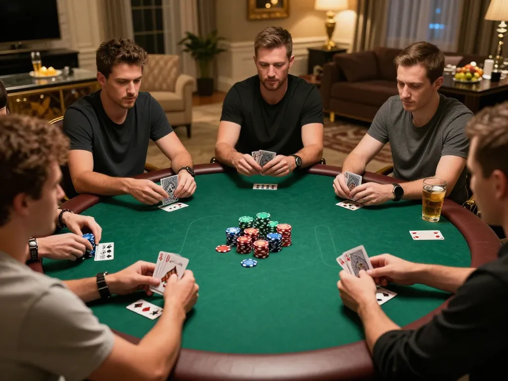 Engaging poker game scene involving strategy and excitement with va88 at a luxury home setting.