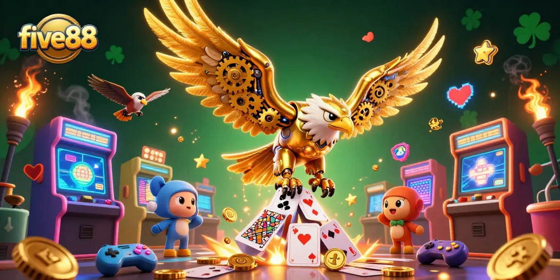Engage in thrilling gameplay with five88's vibrant 3D casino scene featuring a golden eagle.