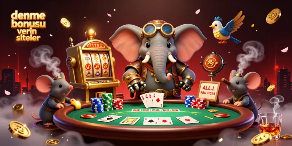 Engage with deneme bonusu veren siteler through an energetic steampunk-themed casino scene.