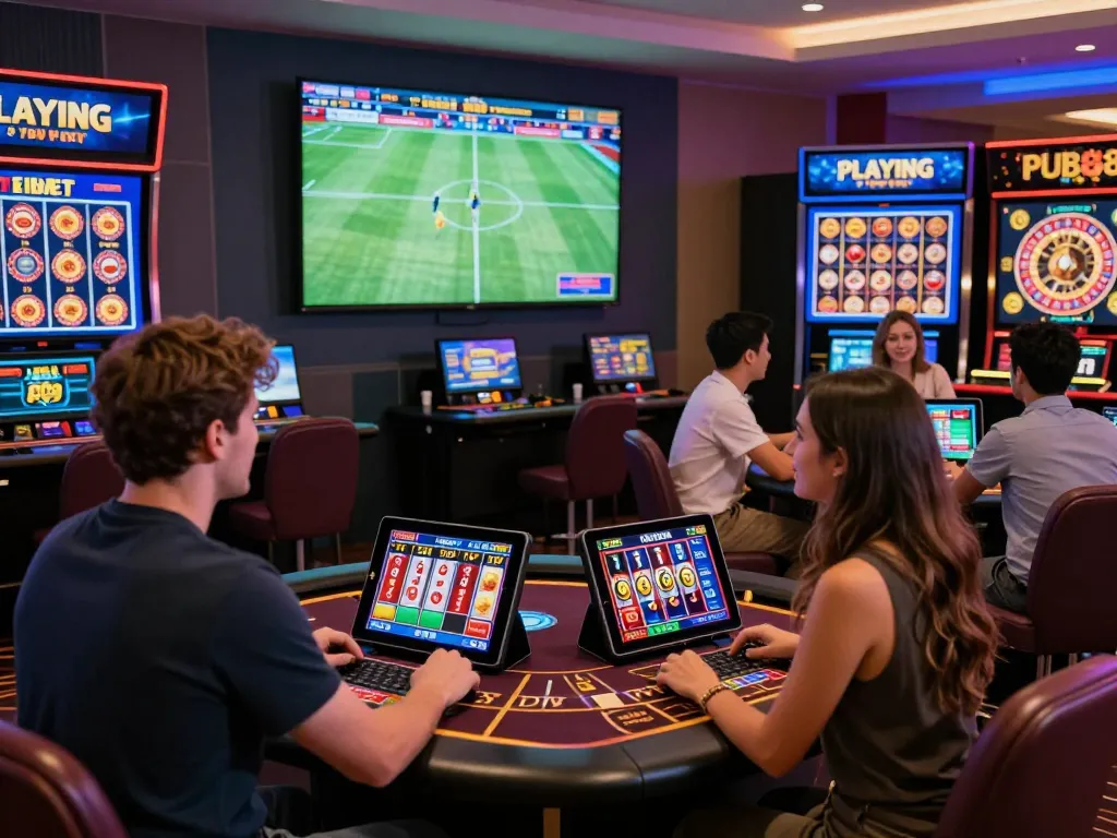 Exciting online gambling experience at PUB88 with players engaging in sports betting and casino games.
