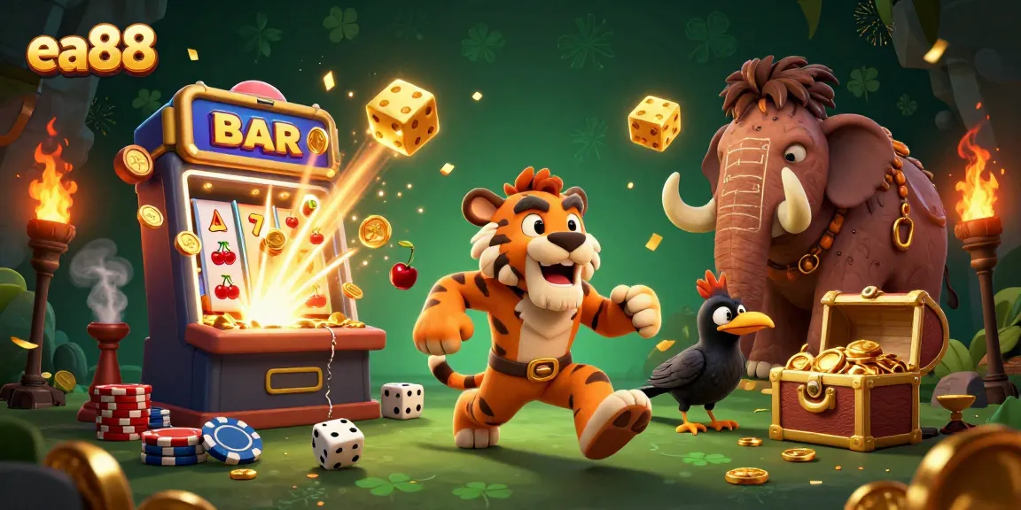 ea88 players engaging in a vibrant casino scene with colorful slot machines and lively gaming elements