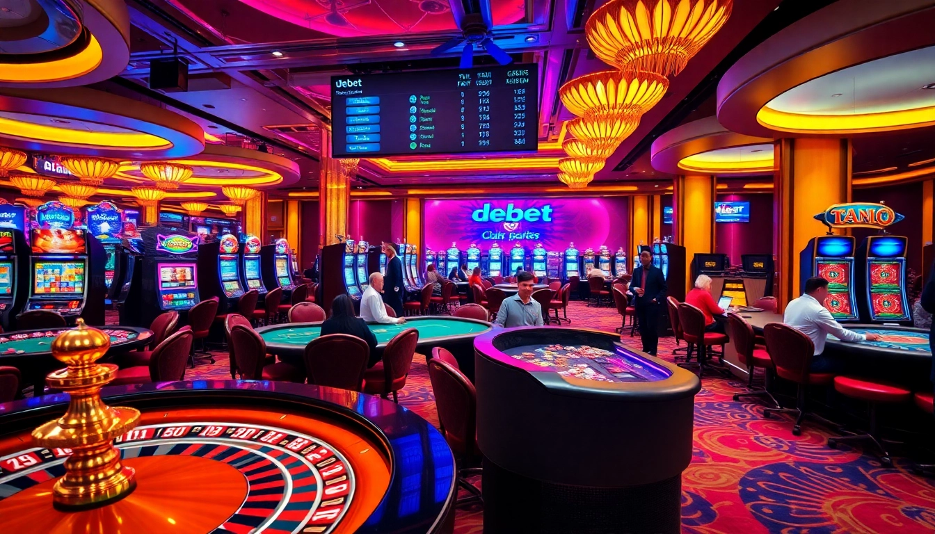 Experience thrilling bets at debet on a vibrant casino gaming floor.