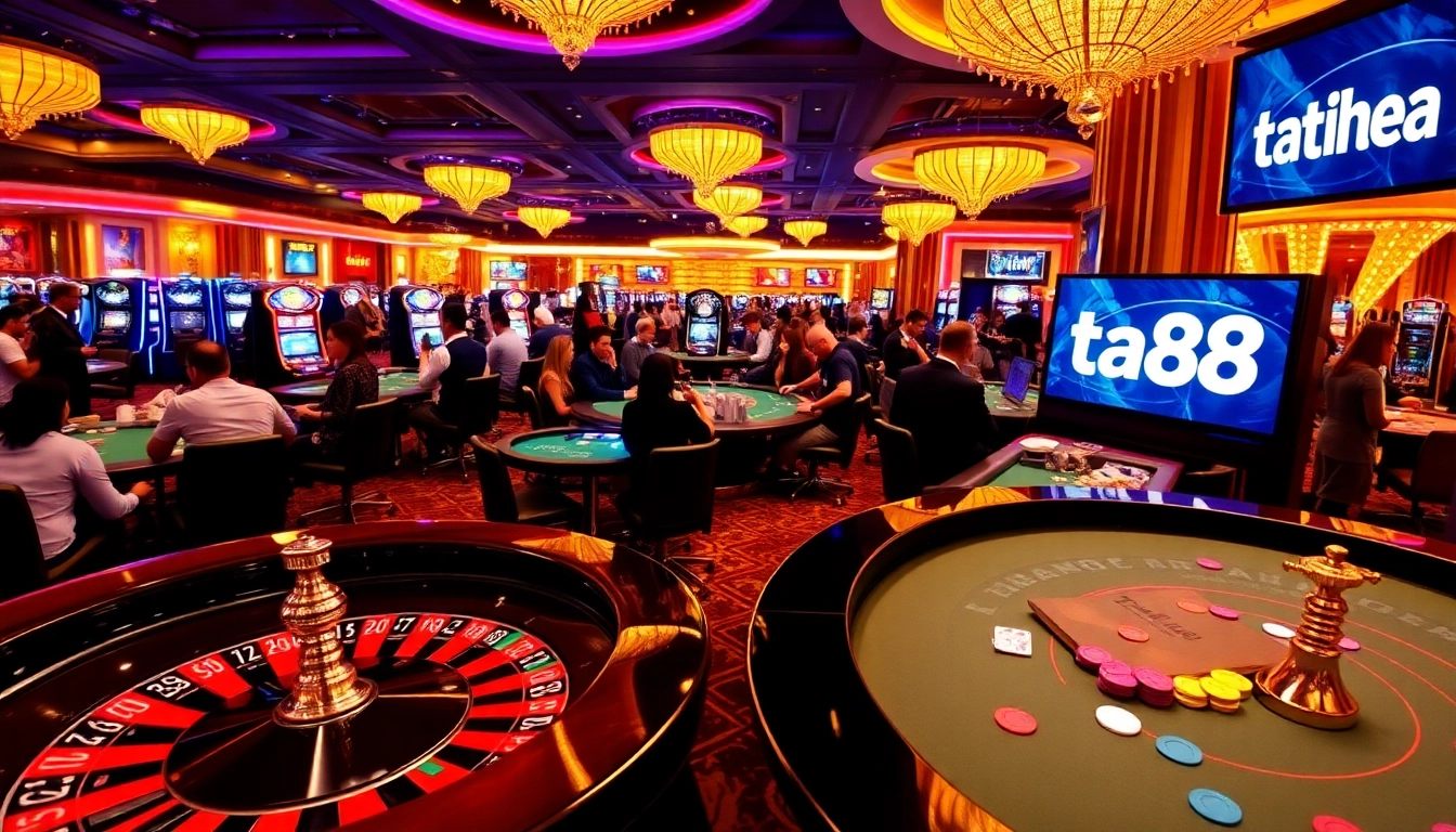 Players engaging in thrilling casino games at ta88 with vibrant atmosphere and professional setup.
