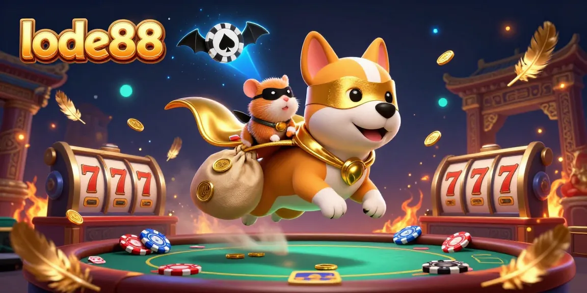 Experience thrilling gaming action with lode88 as our superhero dog and sidekick hamster lead the way in a lively casino.