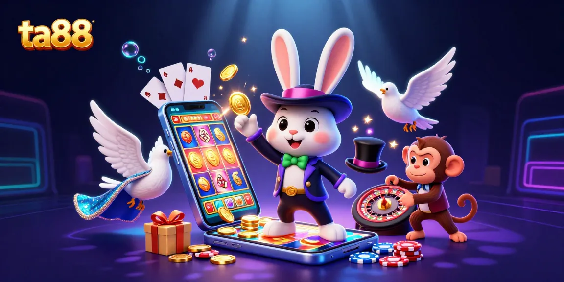 Play thrilling slots and games at ta88 with vibrant characters celebrating wins!
